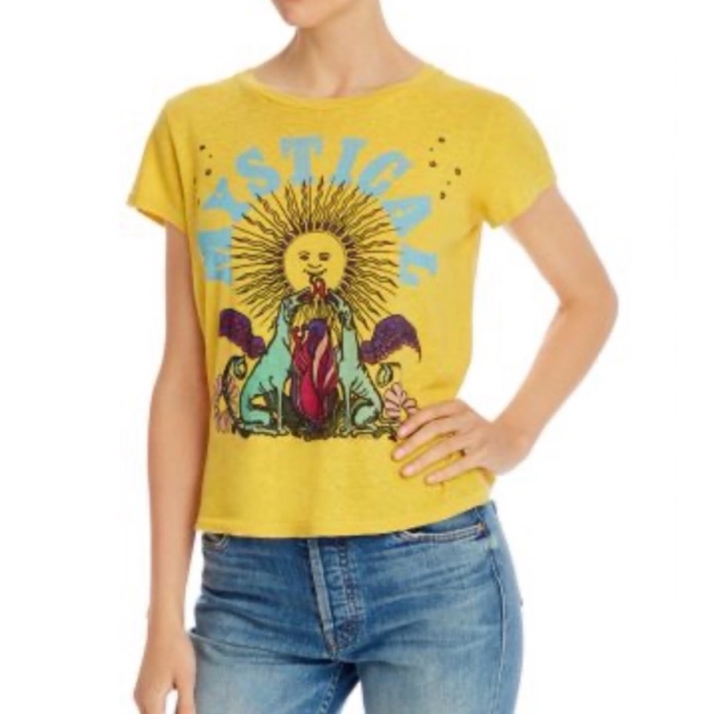 MOTHER Goodie Goodie Boxy Double Dog Dare “Mystical” Yellow Graphic